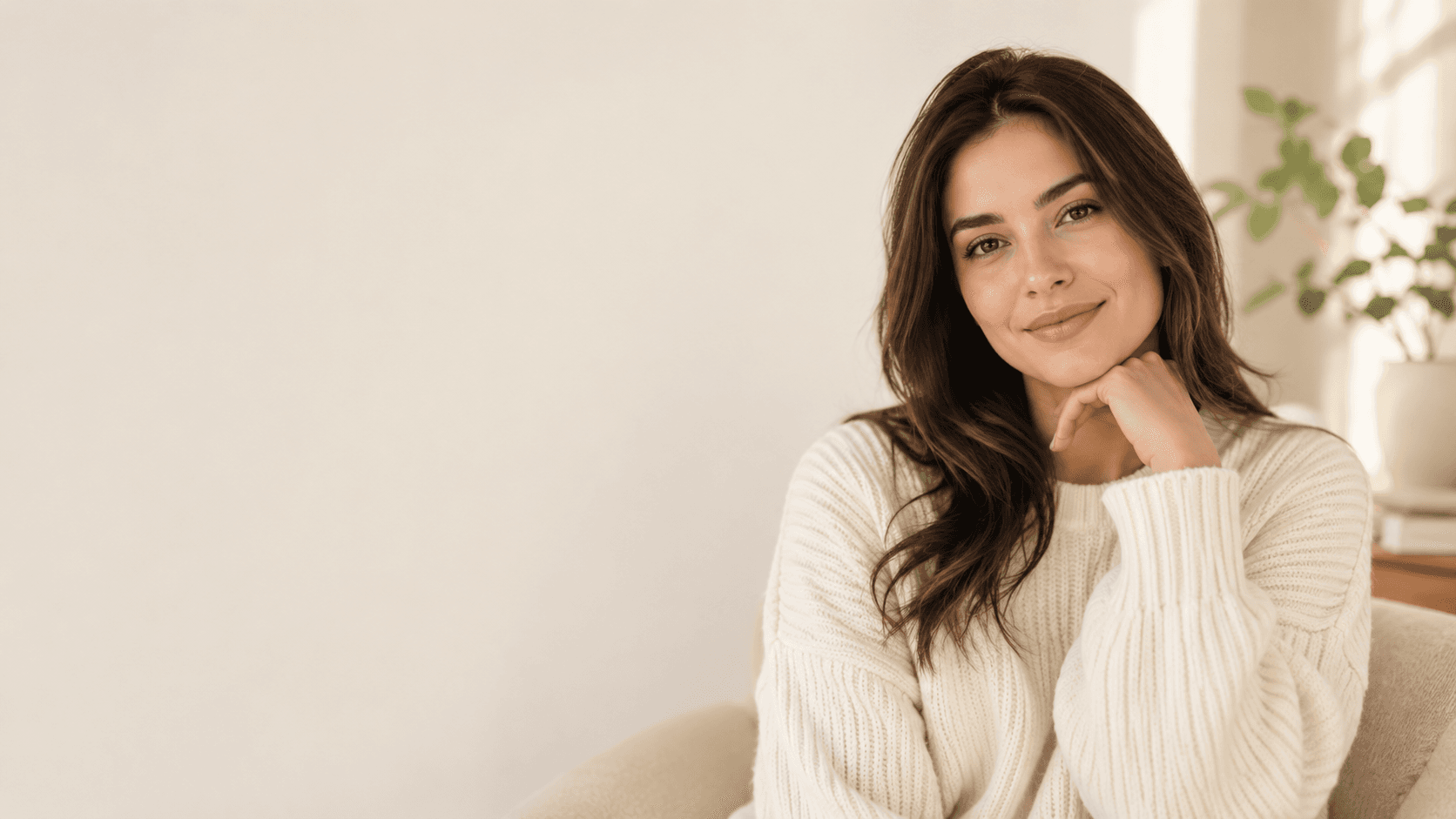 Mulher em ambiente acolhedor representando bem-estar emocional e saúde mental.